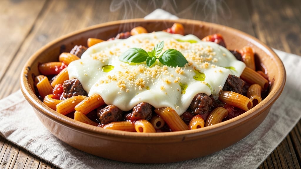 Baked Macaroni and Red Sauce Recipe: One-Pan Cheesy Comfort with Meaty Depth